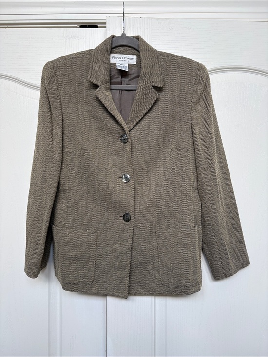 Rena Rowan Jackets & Blazers - Rena Rowan Women's Taupe Herringbone Blazer Jacket